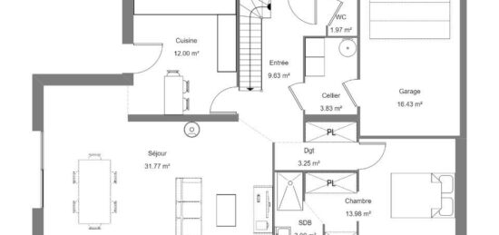 Plan de maison Surface terrain 132 m2 - 5 pièces - 4  chambres -  avec garage 