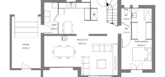 Plan de maison Surface terrain 123 m2 - 5 pièces - 4  chambres -  avec garage 